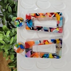 Multicolor Geometric Resin Drop Earrings - Women Jewelry Earrings
